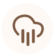 Minimalist brown cloud with rain icon on beige background.