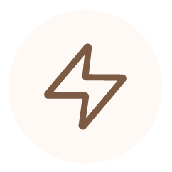Minimalist brown lightning bolt icon on a light beige background.