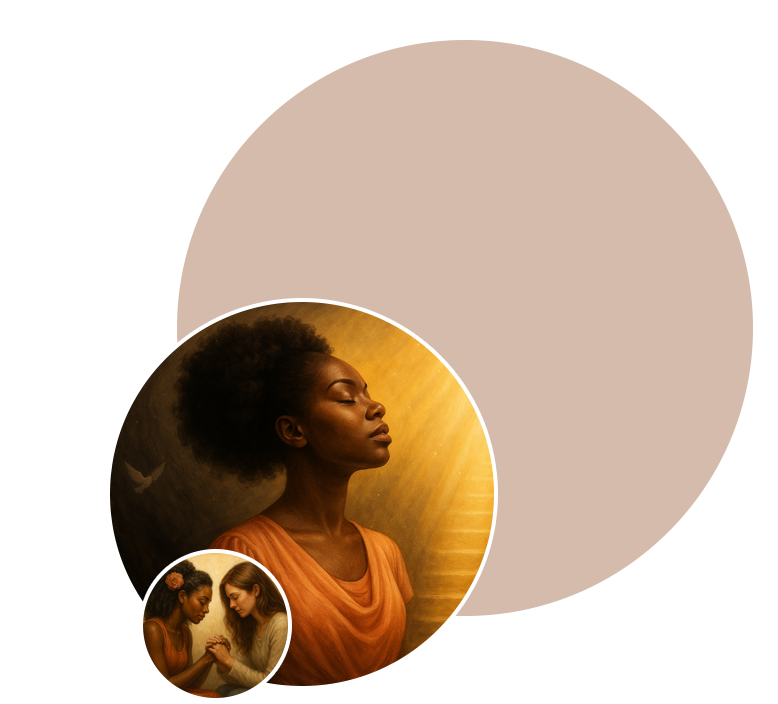 Profile picture of a woman with a dog in a circular frame.